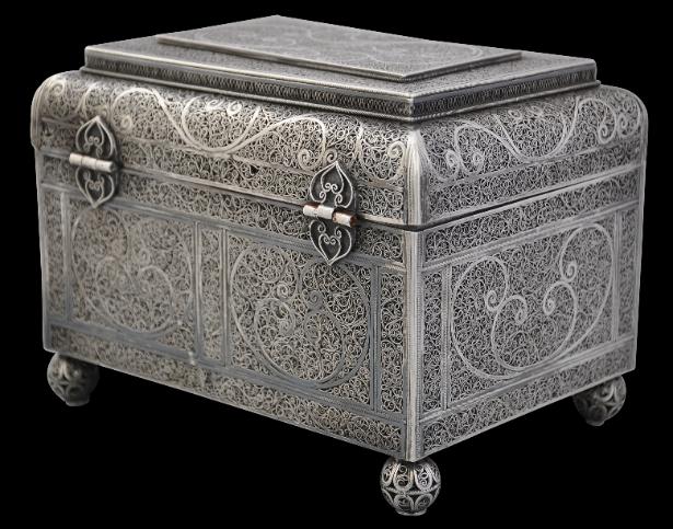 Indo-Portuguese Silver Filigree Casket, Goa - Michael Backman Ltd