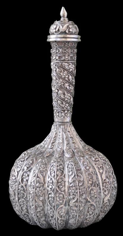 Superb, Chinese Silver Water Pipe Flask - Michael Backman Ltd