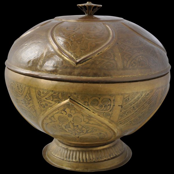 Large Engraved Brass Bowl & Cover - Michael Backman Ltd