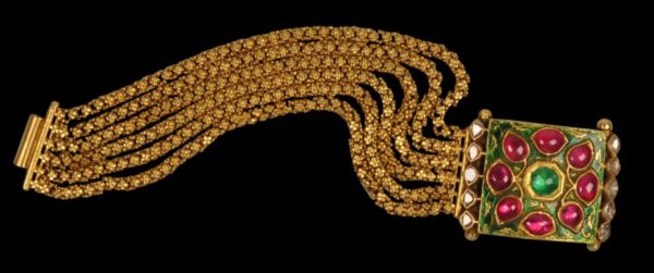 Maharaja’s Enamelled Heavy Gold Bracelet set with Rubies, Diamonds & an ...