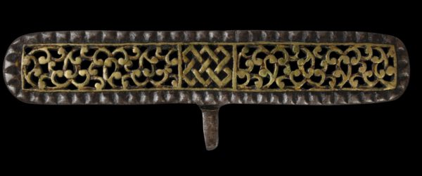 Five Tibetan Gilded, Pierced Iron Belt Elements - Michael Backman Ltd