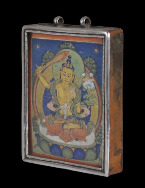 Mongolian Silver Framed Buddhist Amulet Pendant with Painted Tsakli of ...