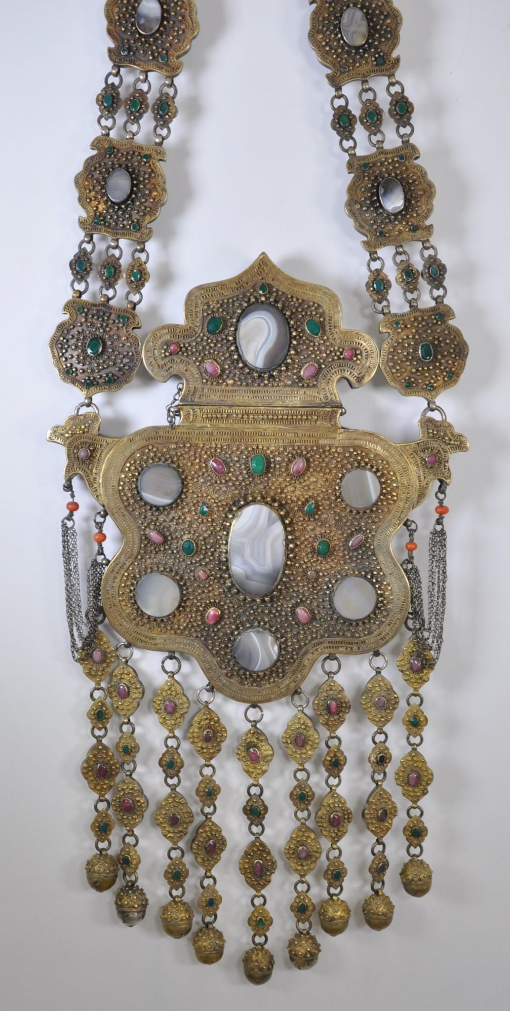 Large, Rare, Central Asian Gilded Silver Koranic Amulet Necklace set ...