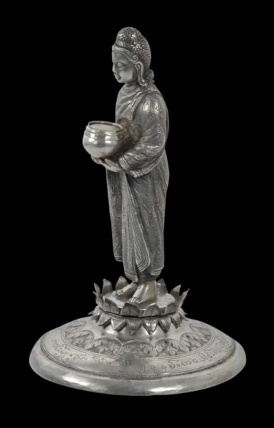 Burmese Inscribed, Silver Model of a Buddhist Monk - Michael Backman Ltd