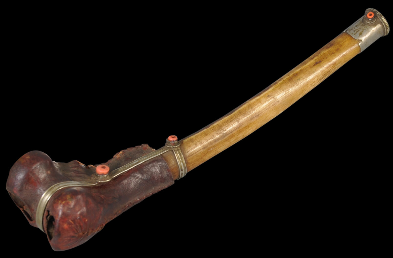 Tibetan Thigh Bone Trumpet (Kangling) with Silver Mounts & Coral ...