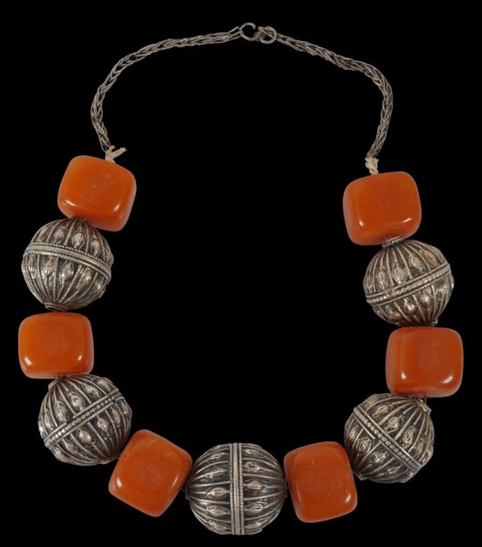 Yemeni Necklace of Large, Genuine, Antique Amber Beads & Silver Beads ...