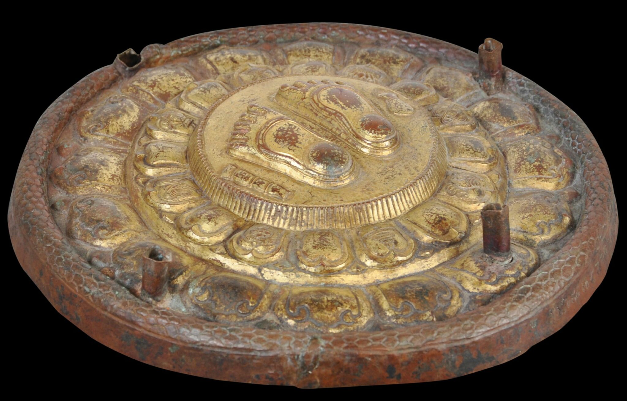 Rare, Nepalese Inscribed & Gilded Copper Buddha's Footprints Buddhapada ...