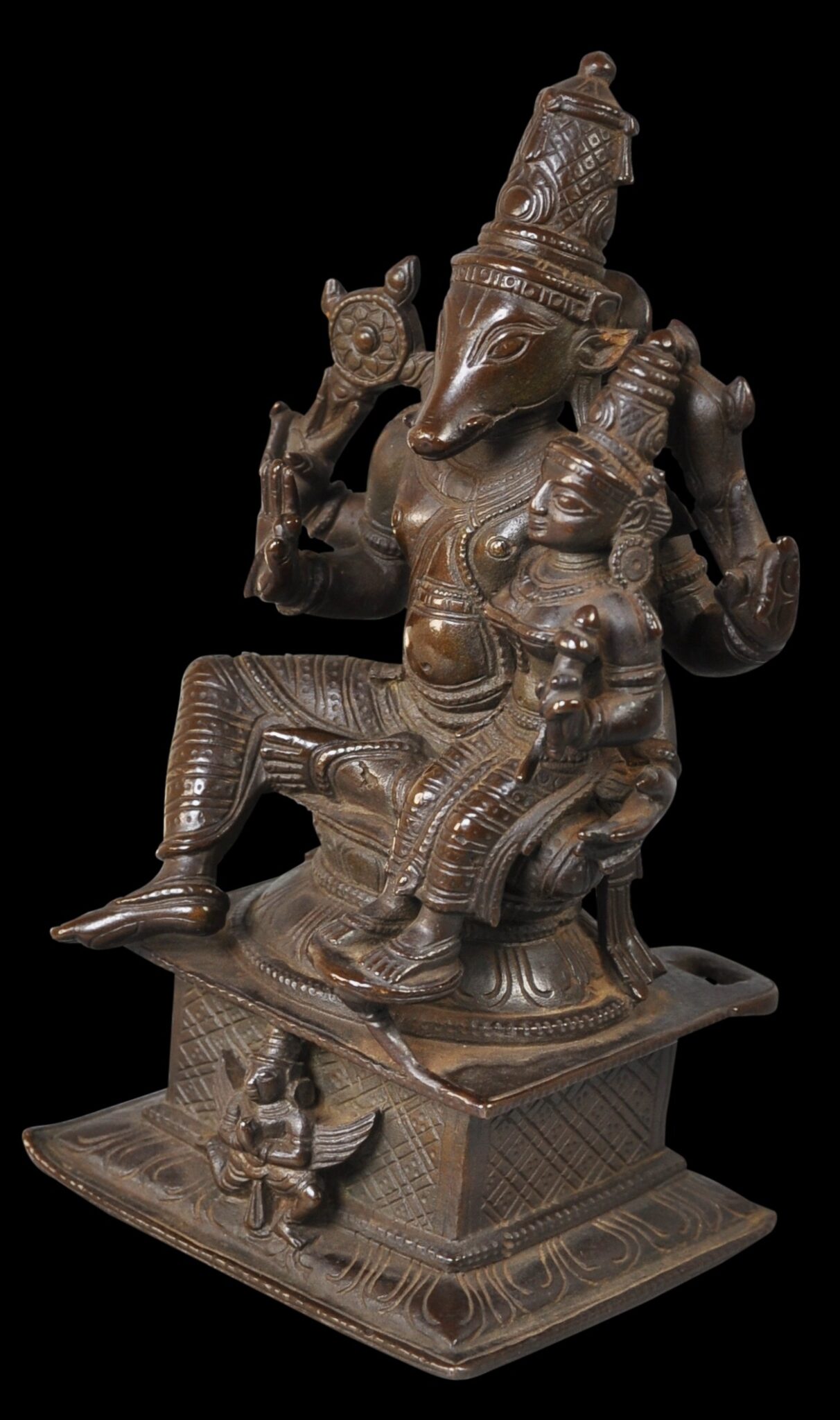 Indian Bronze Image of Varaha, the Boar Avatar of Vishnu, & Consort ...