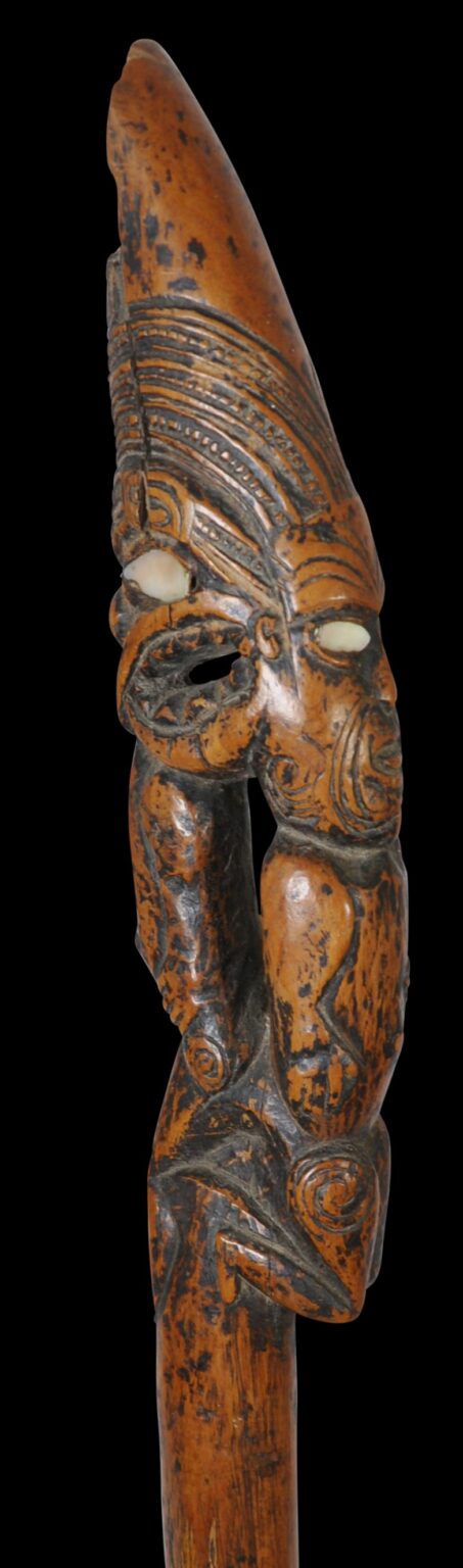 Maori Carved Wooden Staff (Tokotoko) inlaid with Haliotis Shell ...