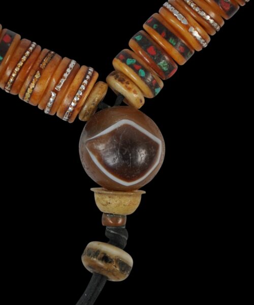 Superb Tibetan Rosary or Mala of Inlaid Human Bone Beads (Mi Mgo'i ...