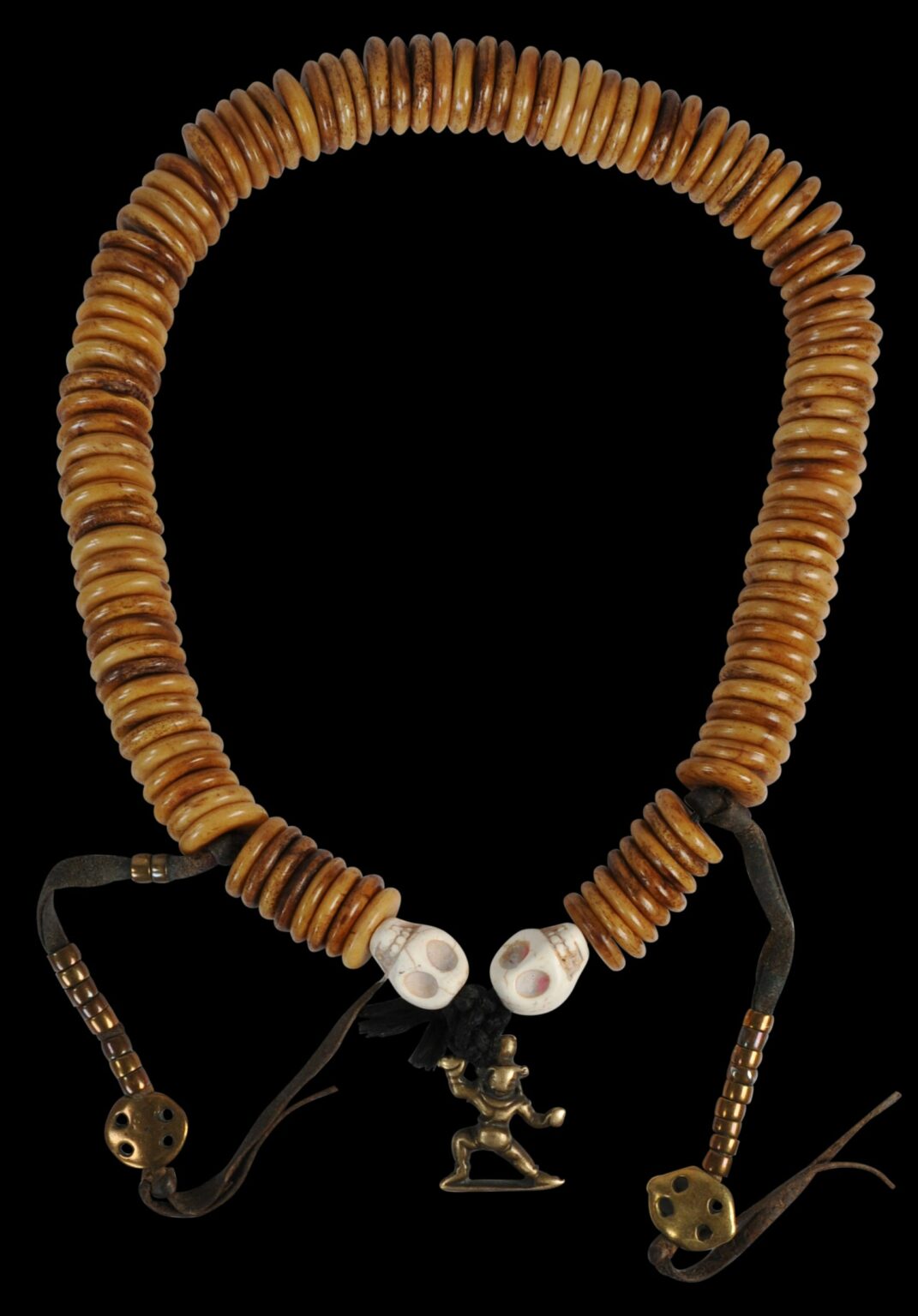 Superb Tibetan Human Bone Mala with a Tokcha and Chank Shell Skull ...