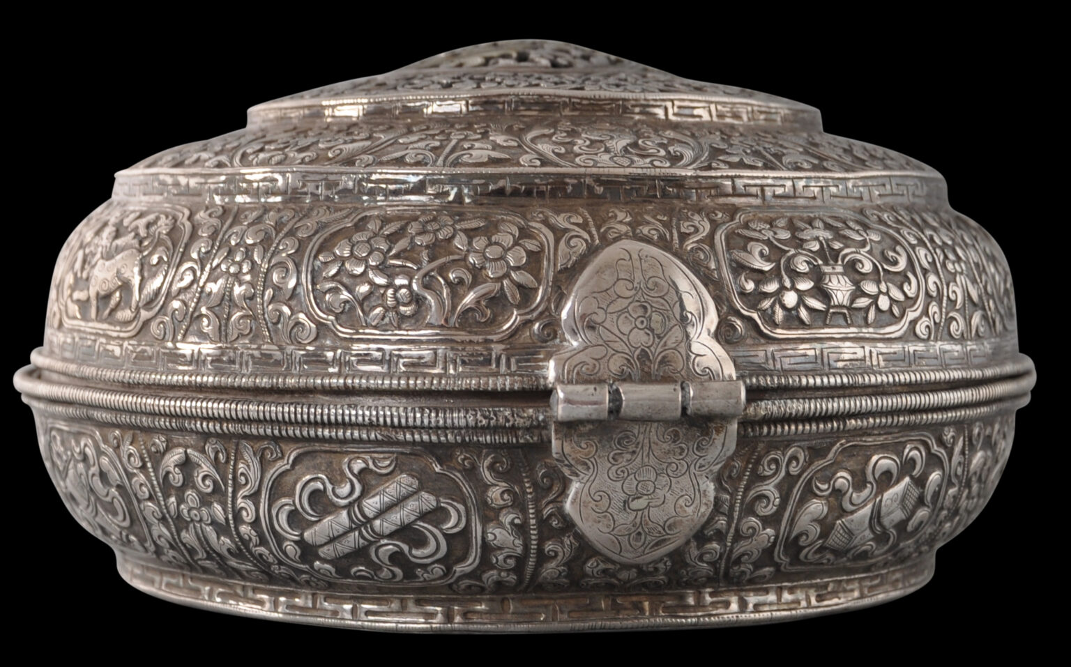 Noble's Parcel-Gilt Chased, Pierced & Engraved Silver Betel Box (Bathra ...