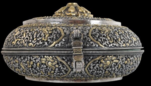 Exceptional Bhutanese Noble's Parcel-Gilt Chased & Pierced Silver Betel ...