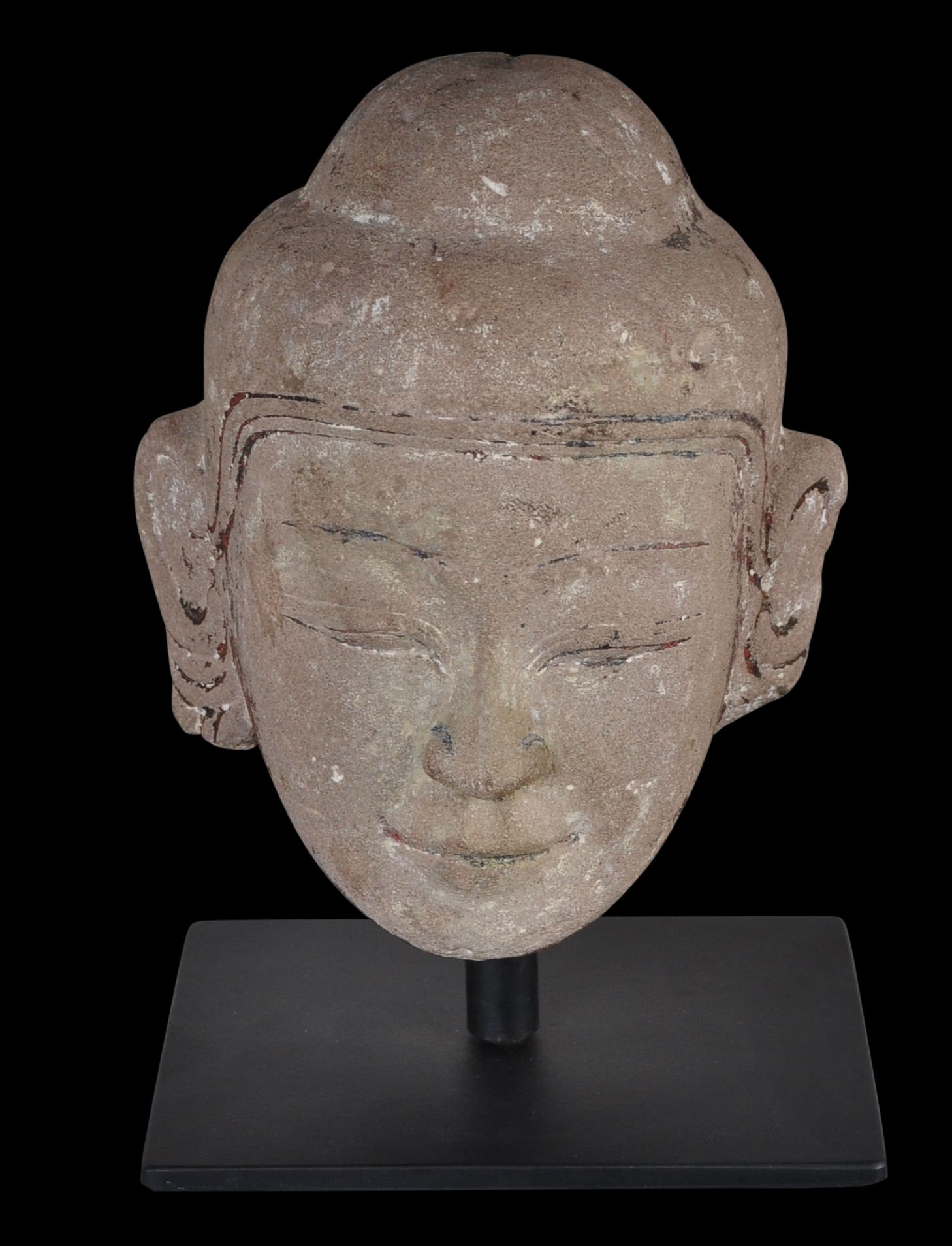 Burmese Stone Buddha Head with Traces of Ochre - Michael Backman Ltd