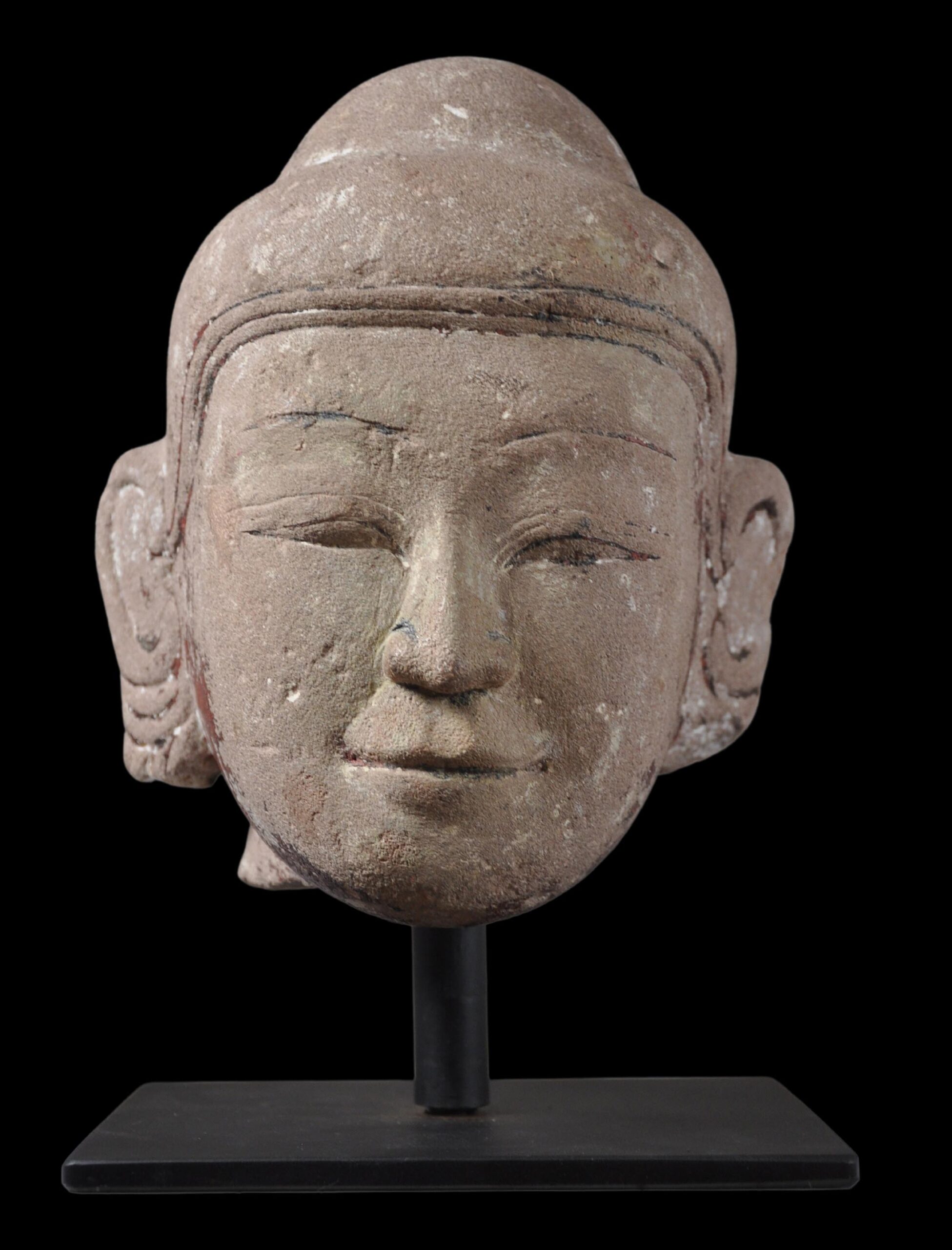 Burmese Stone Buddha Head with Traces of Ochre - Michael Backman Ltd