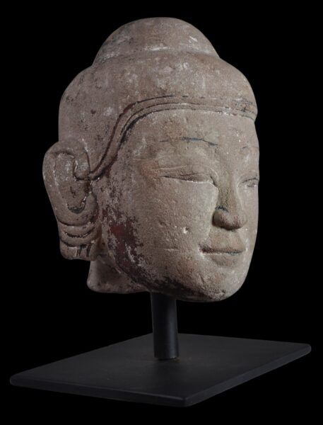 Burmese Stone Buddha Head with Traces of Ochre - Michael Backman Ltd