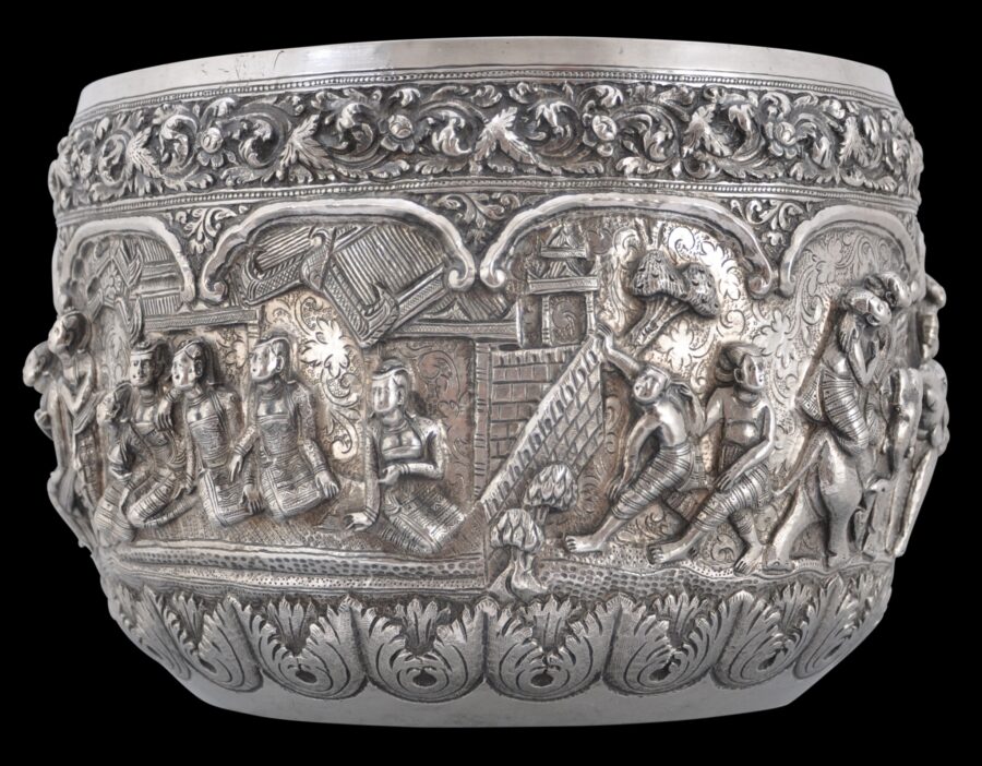 Fine, Burmese Silver Bowl with Mahajanaka Jataka Scenes - Michael ...