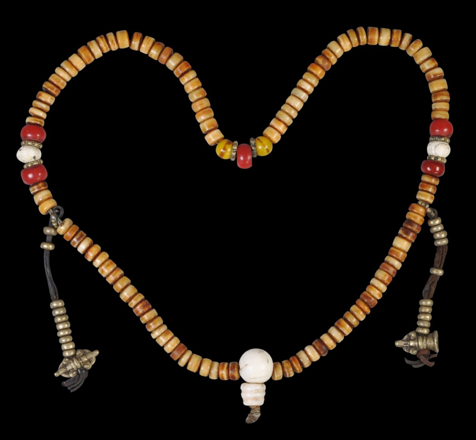 Tibetan Bone, Trade Bead & Chank Shell Mala or Rosary Beads (Sin-‘phen ...