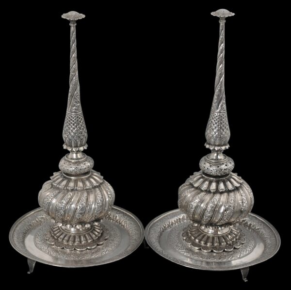 Superb Pair of Mughal Silver Rosewater Sprinklers & Dishes - Michael ...