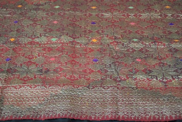 Malay Gold & Coloured Silk Thread & Red Silk Songket - Michael Backman Ltd