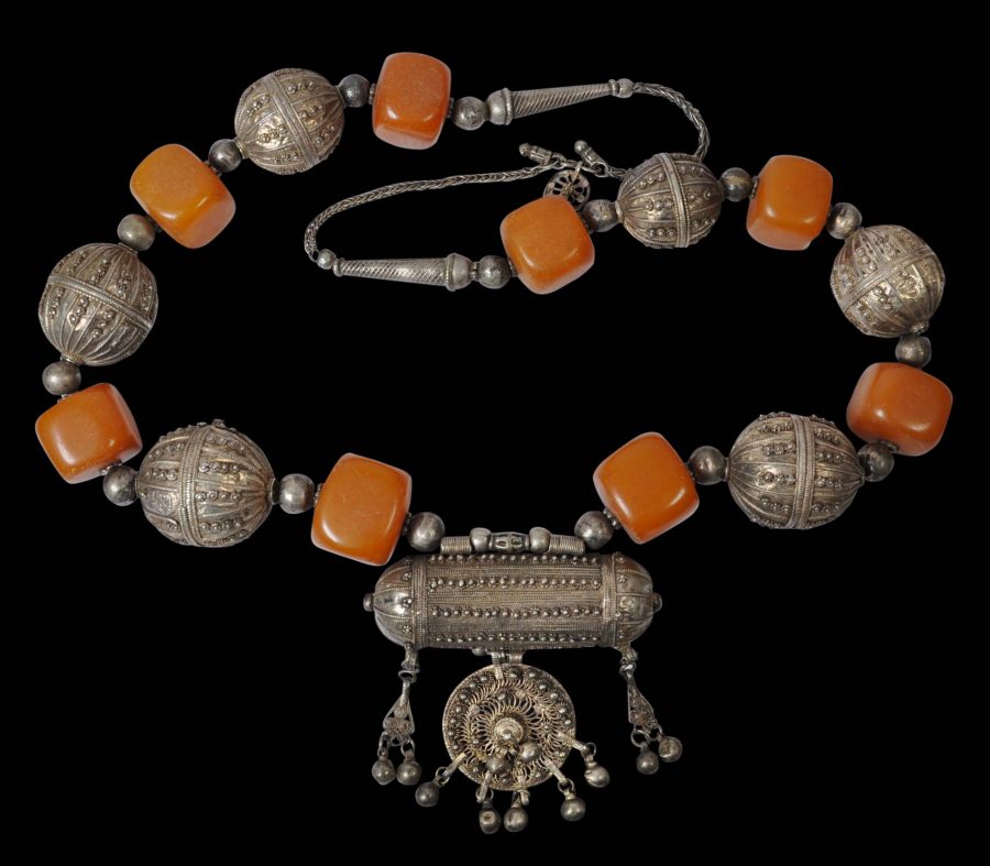 Large Necklace of Silver Beads & Genuine Antique Amber Beads with ...