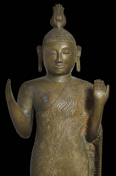 Large Kandyan Period Cast Brass Standing Buddha - Michael Backman Ltd