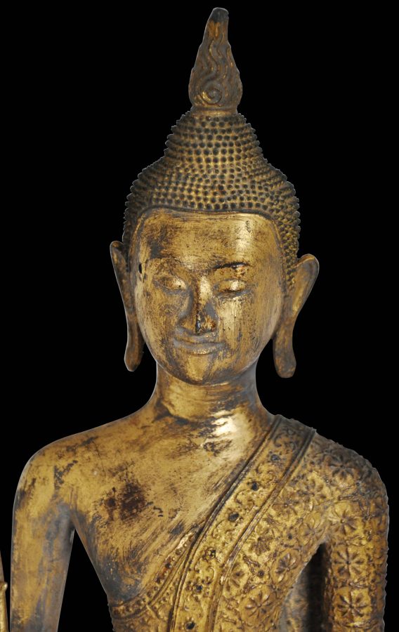 Tall, Thai Standing Gilded Bronze Buddha