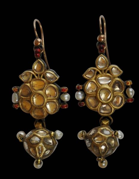 Indian Gold, Diamond, Pearl & Enamel Earrings - Michael Backman Ltd