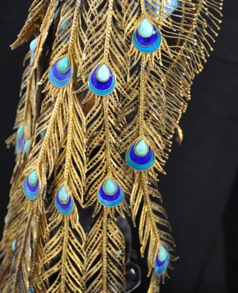 Model of a Peacock, Gilded, Enamelled & set with Turquoise & Pearls ...