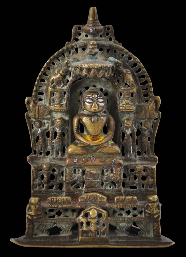 Indian Bronze Jain Image With Silver Inlay