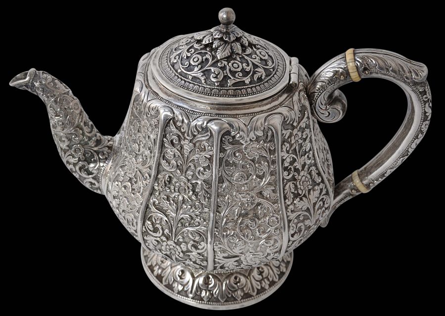 Superb Three-Piece Indian Silver Tea Set