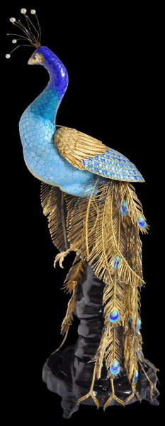 Model of a Peacock, Gilded, Enamelled & set with Turquoise & Pearls ...