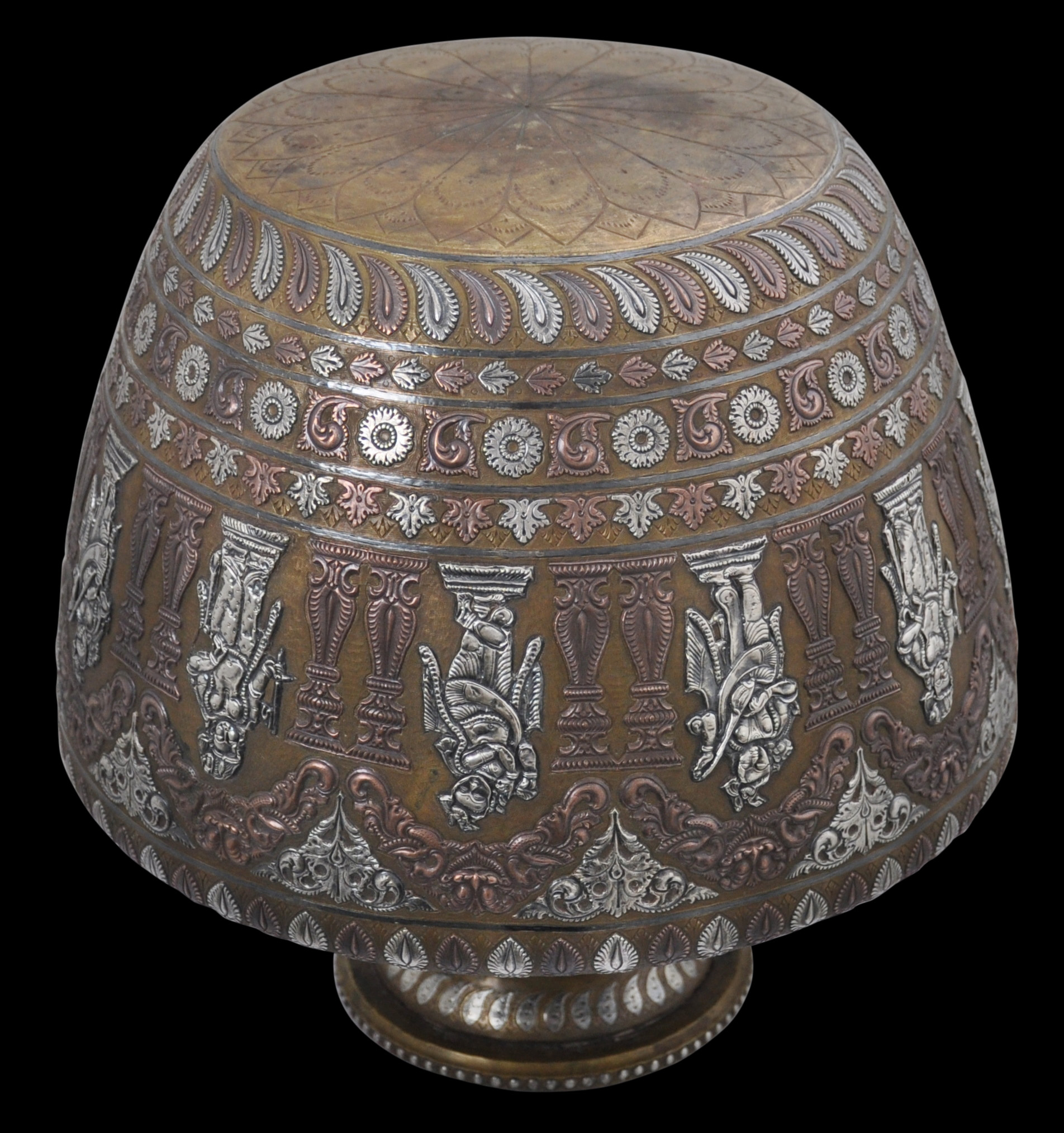 Unusually Large Brass Lota Vase overlaid with Silver & Copper