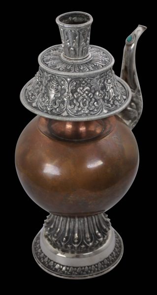 Tibetan Water Ewer With Chased Silver Mounts (bumpa Or Laybum 